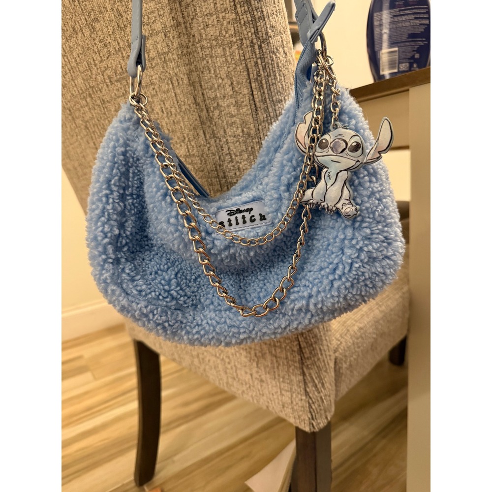 Disney Stitch Primark Blue Sherpa‎ Fleece Chain Shoulder Bag Baguette Purse